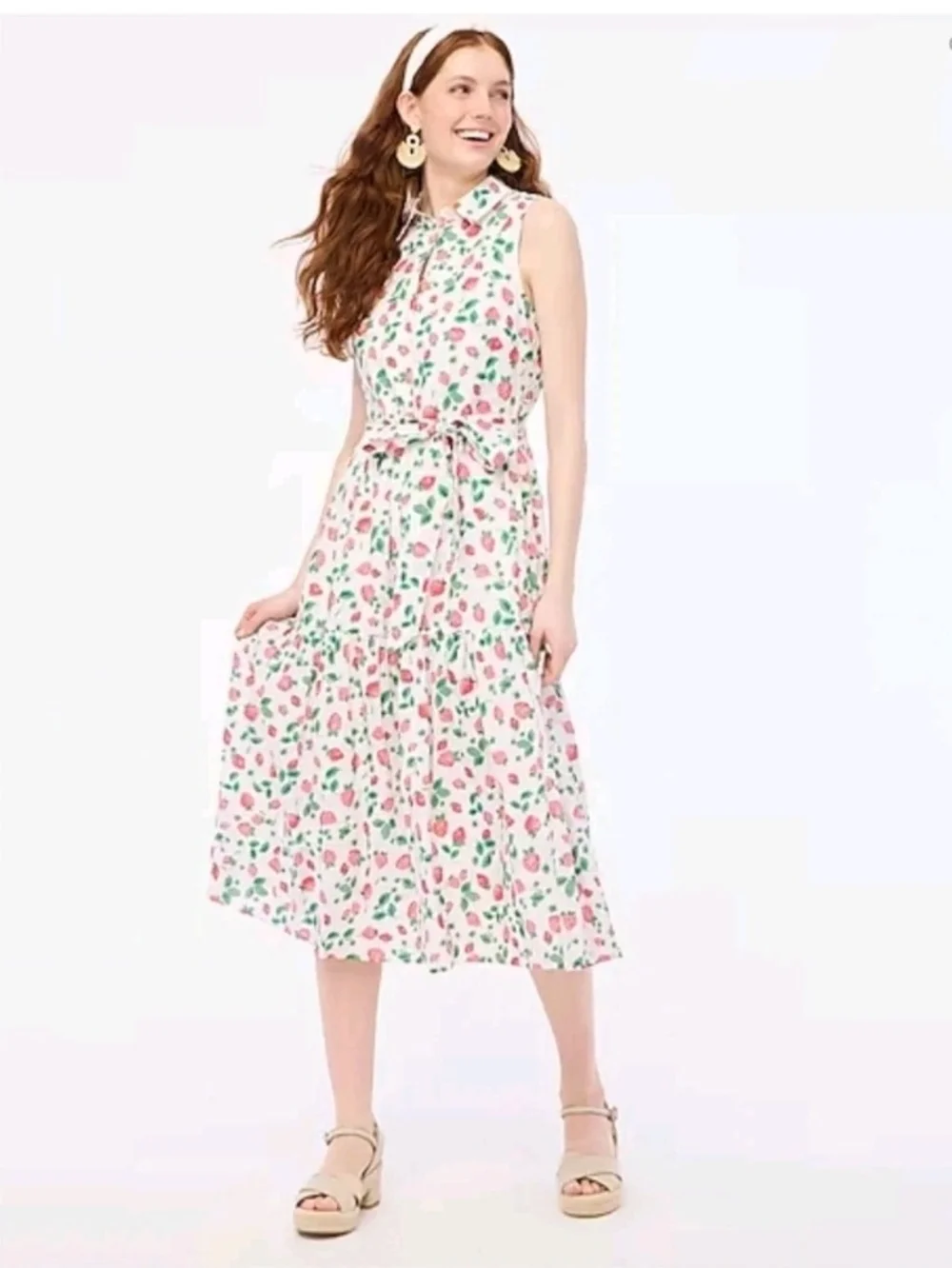 J. Crew White Maxi Shirt Dress with Coral Rose Print Size 2